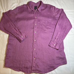 Gap Size Large 100% Linen Purple Button Up Shirt Long Sleeve Boyfriend Fit